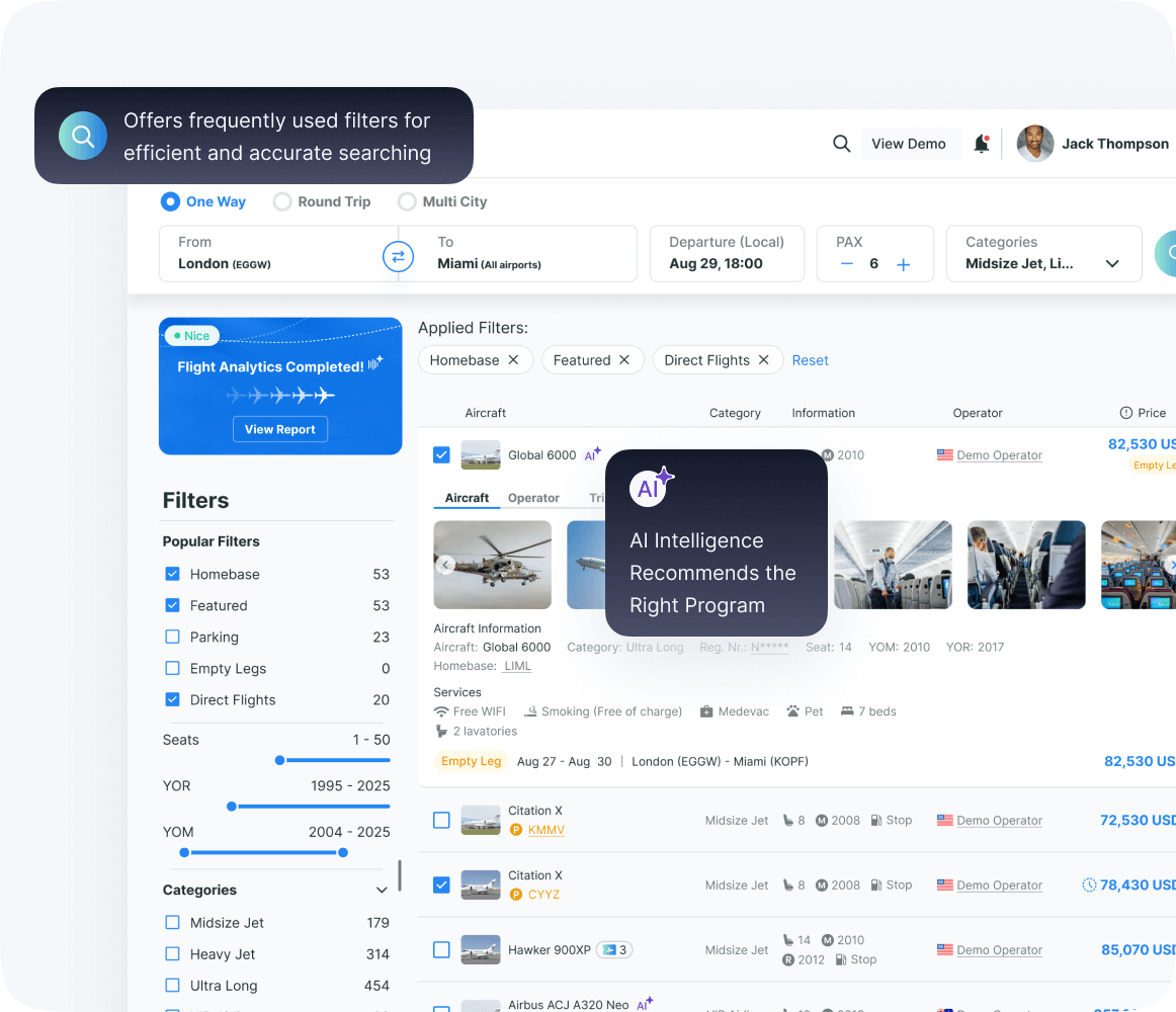 Advanced aircraft search and filtering on aviation data platform with multi-criteria options, data-driven accuracy, and dynamic updates