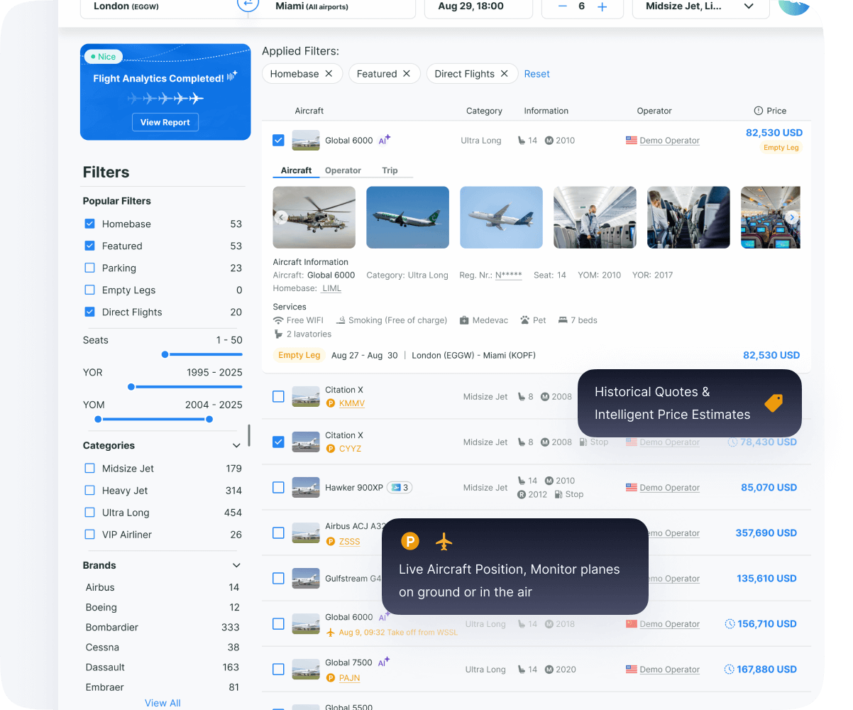 Comprehensive aircraft details on aviation data platform with specifications, real-time flight tracking, and transparent pricing history