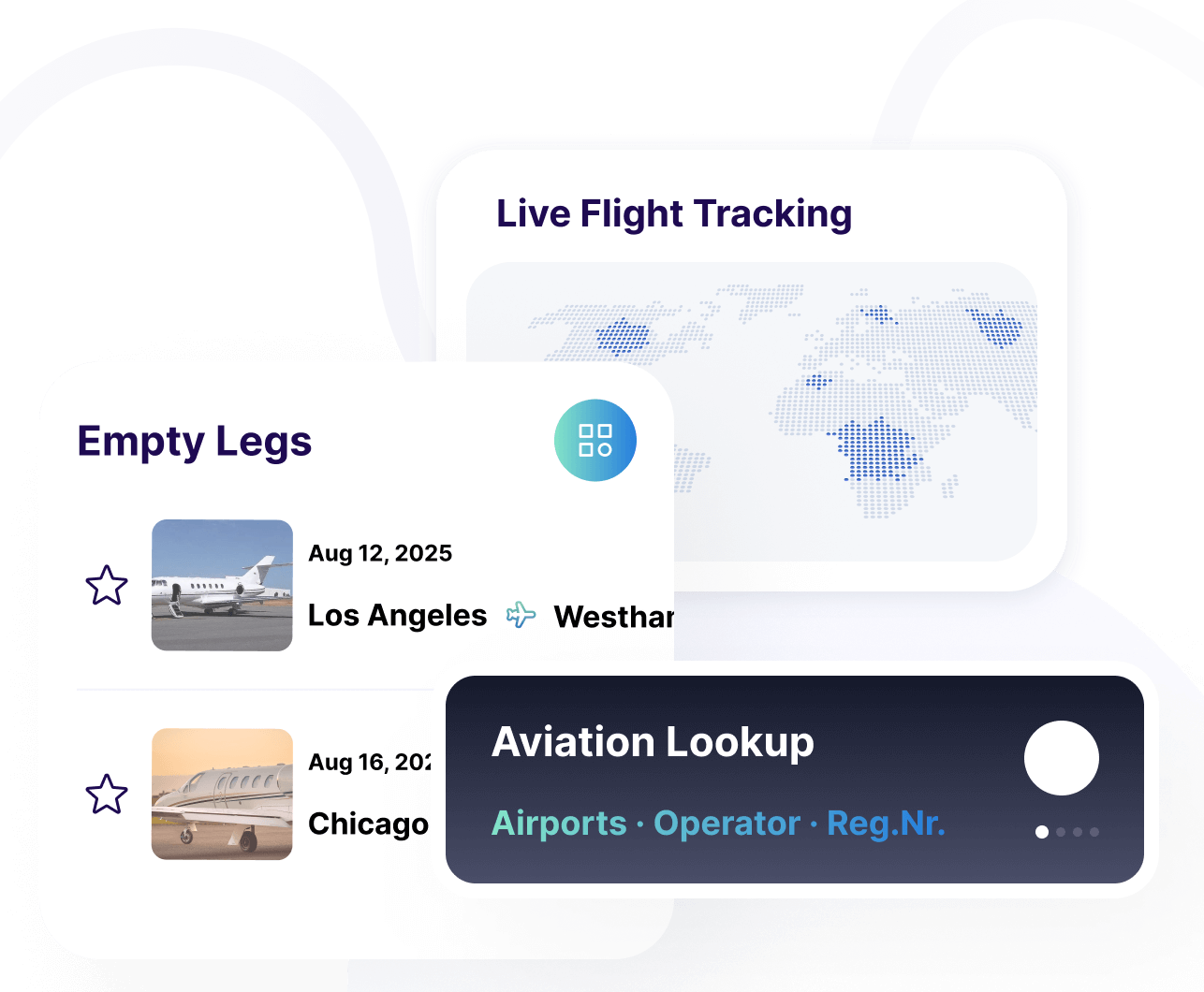 Integrated aviation data platform search with live flight tracking, empty leg offers, and aviation lookup in a single unified tool