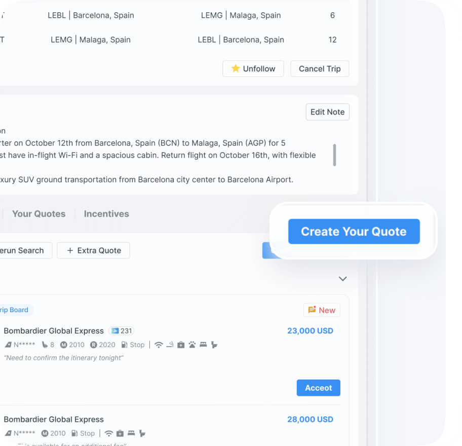 Seamless client communication workflow on aviation data platform connecting brokers and clients from inquiry to confirmation