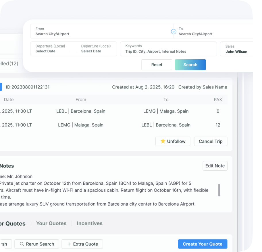Access historical charter orders on aviation data platform with complete data traceability and transparency