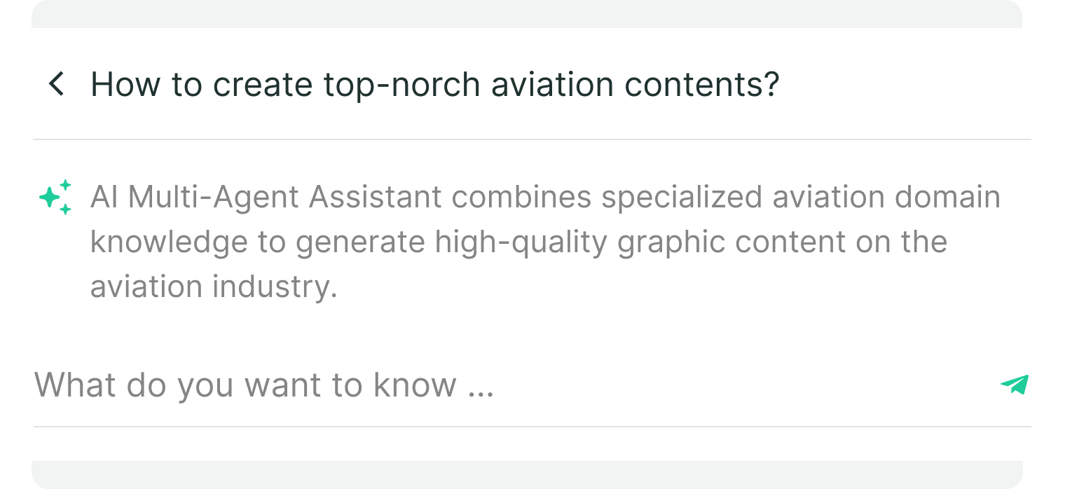 The AI Multi-Agent Assistant leverages specialized aviation knowledge to create high-quality graphic content.