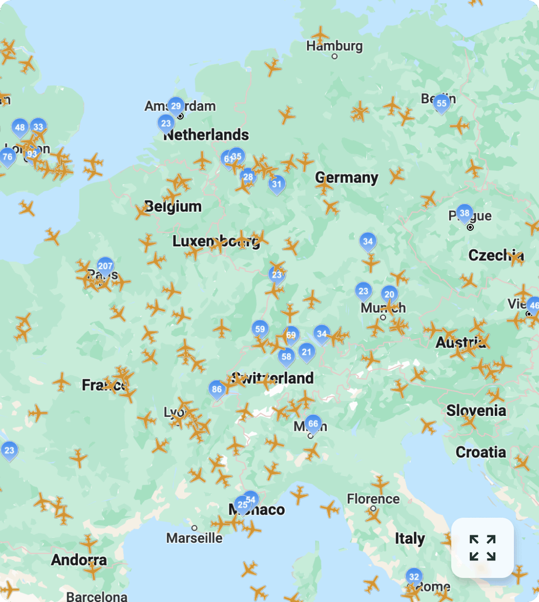 Private jet flight status management with flight tracker and live maps