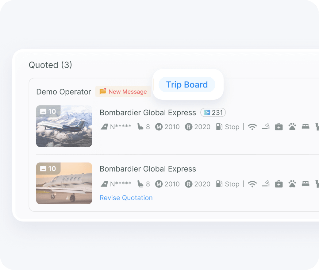 Receive real-time charter quotes on aviation data platform from multiple private jet operators with competitive offers