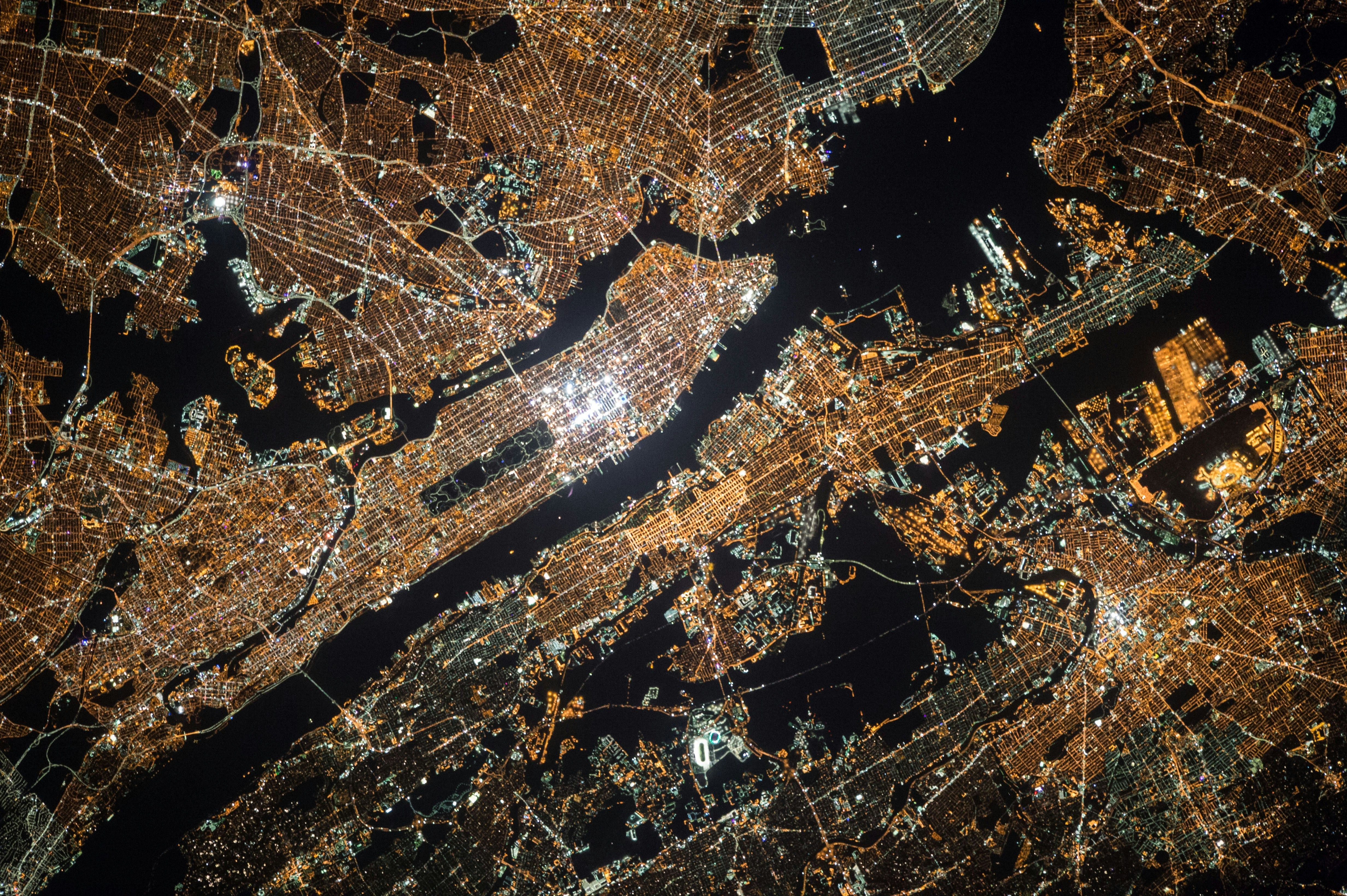 An aerial view of Manhattan, New York City, symbolizing North America's dominance in the global business aviation market.