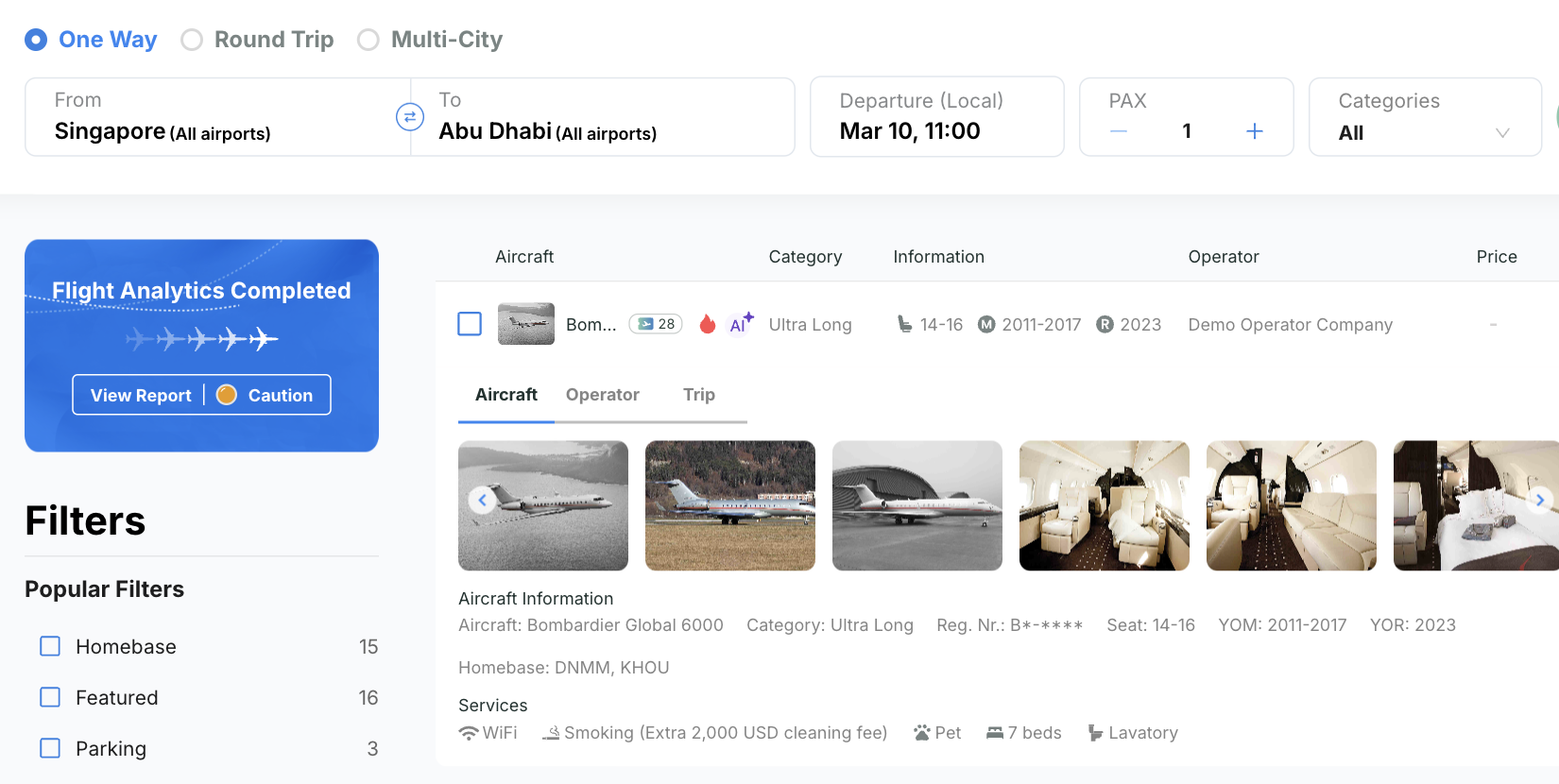 The image showcases a sleek, user-friendly interface helping air charter brokers quickly source aircraft using accurate, detailed information.