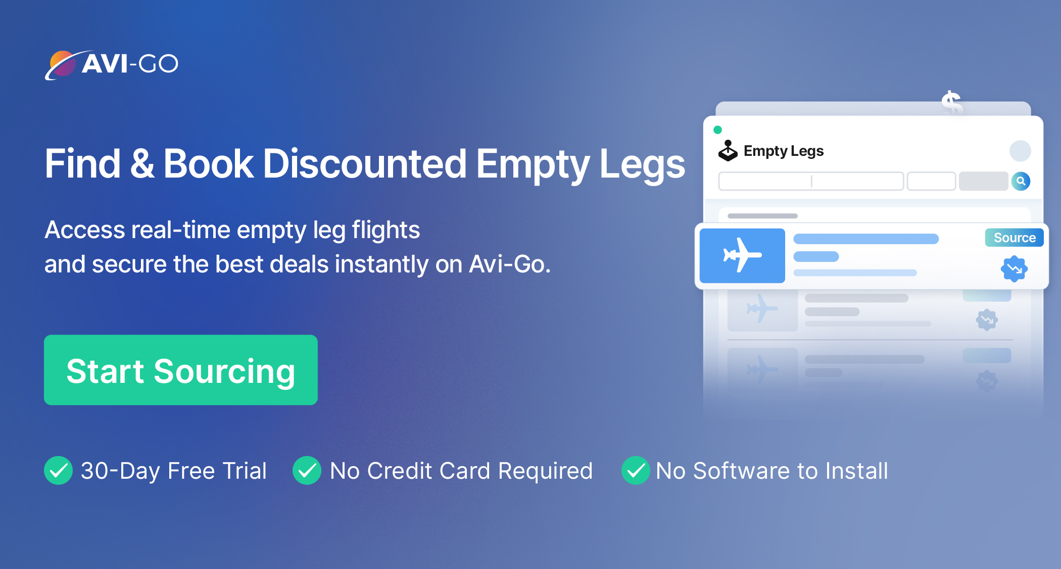 Empty leg charter flight solutions sourced through Avi-Go air charter marketplace, providing cost-effective options for air charter brokers and their clients.